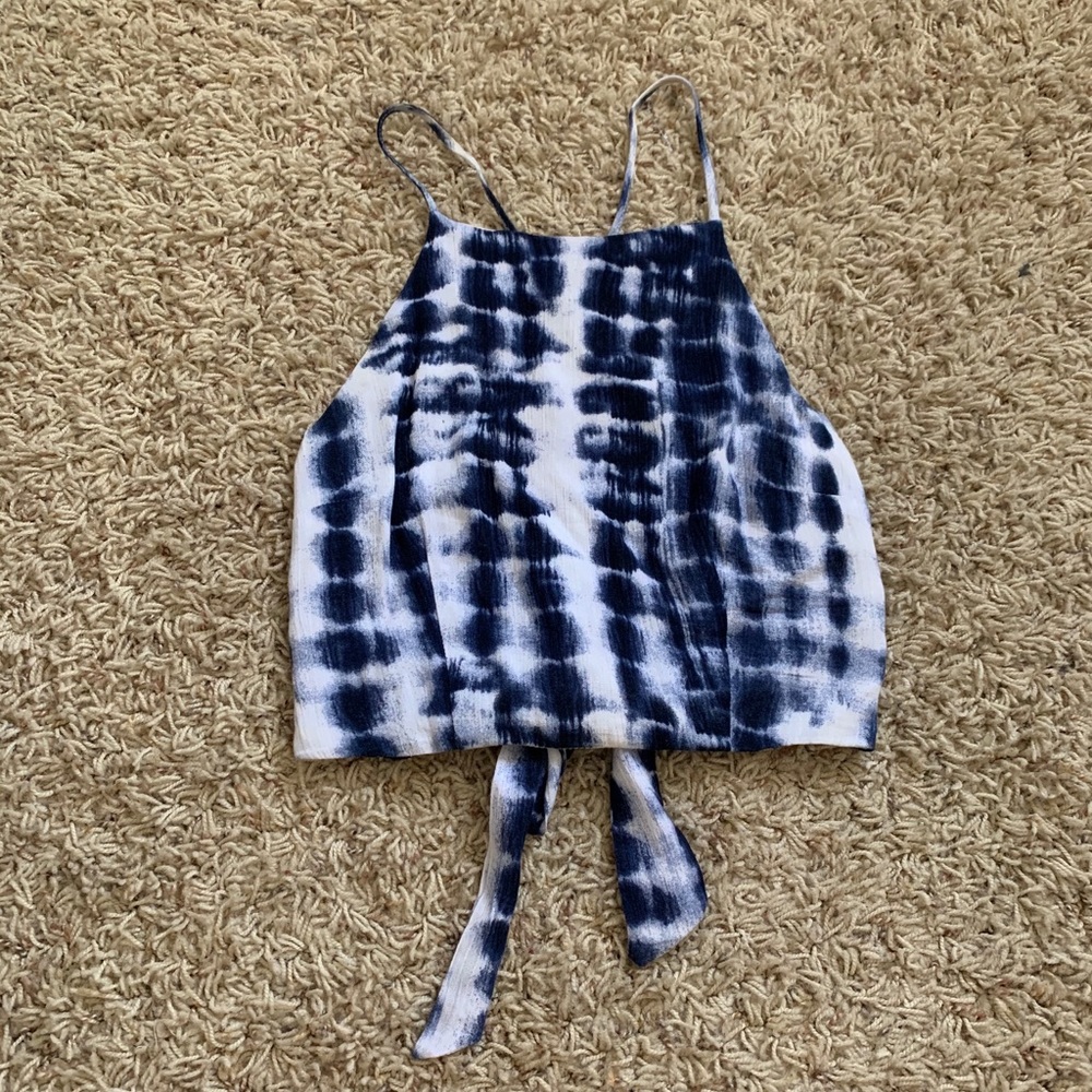 Blue and white tie dye open back top